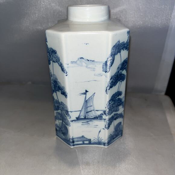 Deborah Sears Isis Pottery Tea Caddy Blue White NO LID - Picture 2 of 5